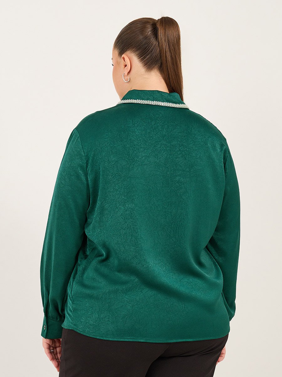 Plus Size Embellished Collar Shirt