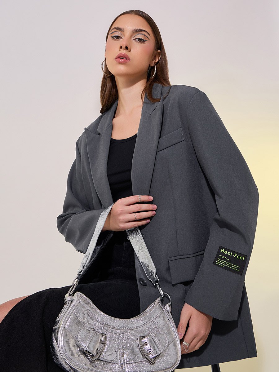 Solid Oversized Patch Detail Blazer