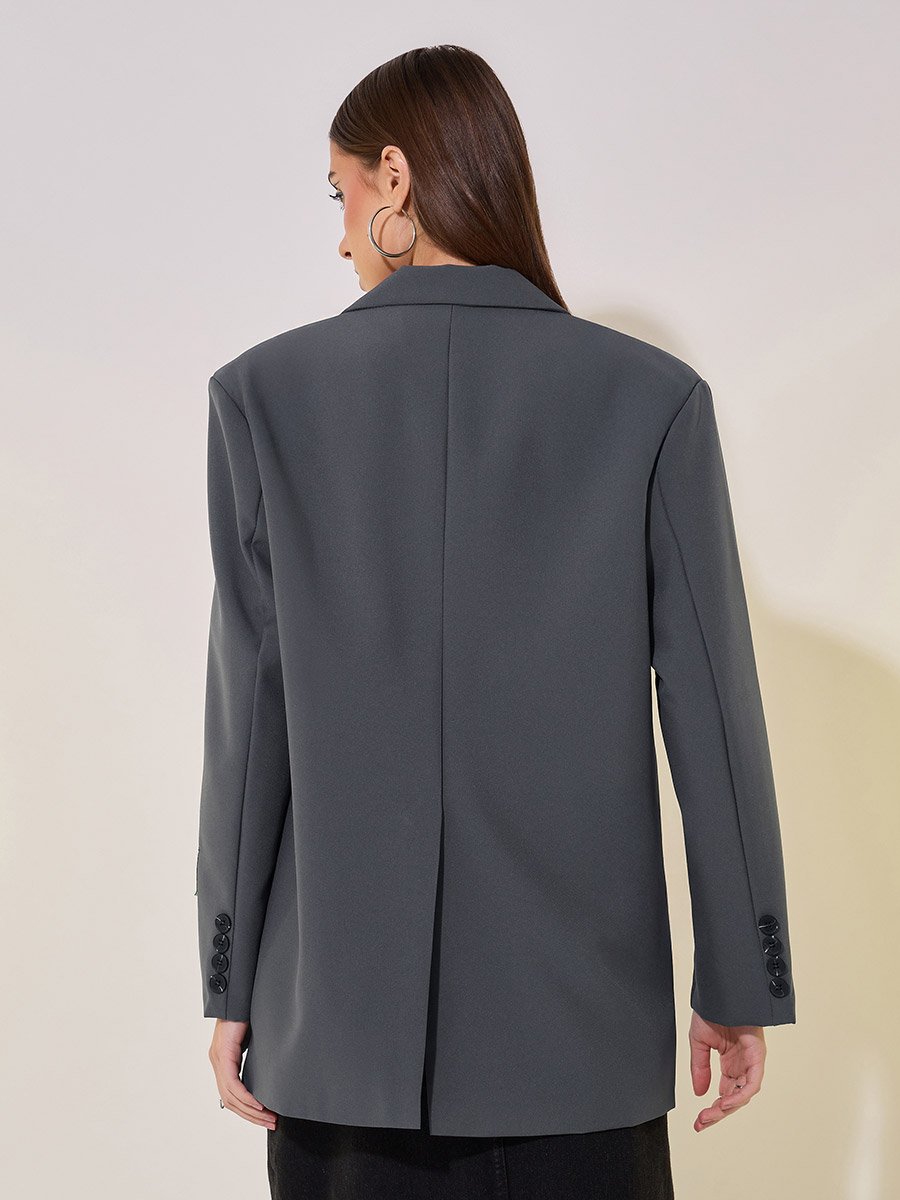 Solid Oversized Patch Detail Blazer