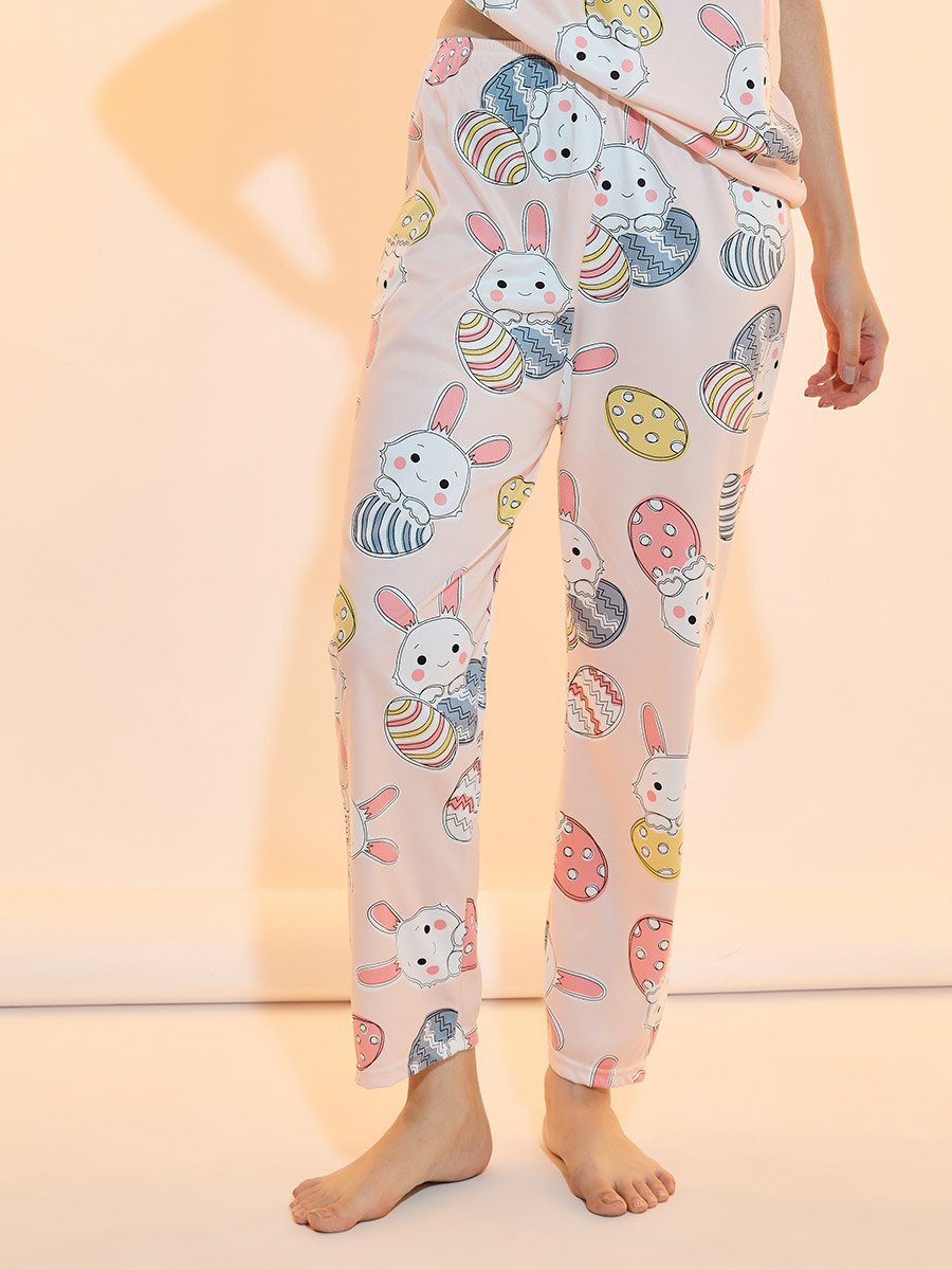Rabbit Print T-Shirt and Straight Pyjama Set