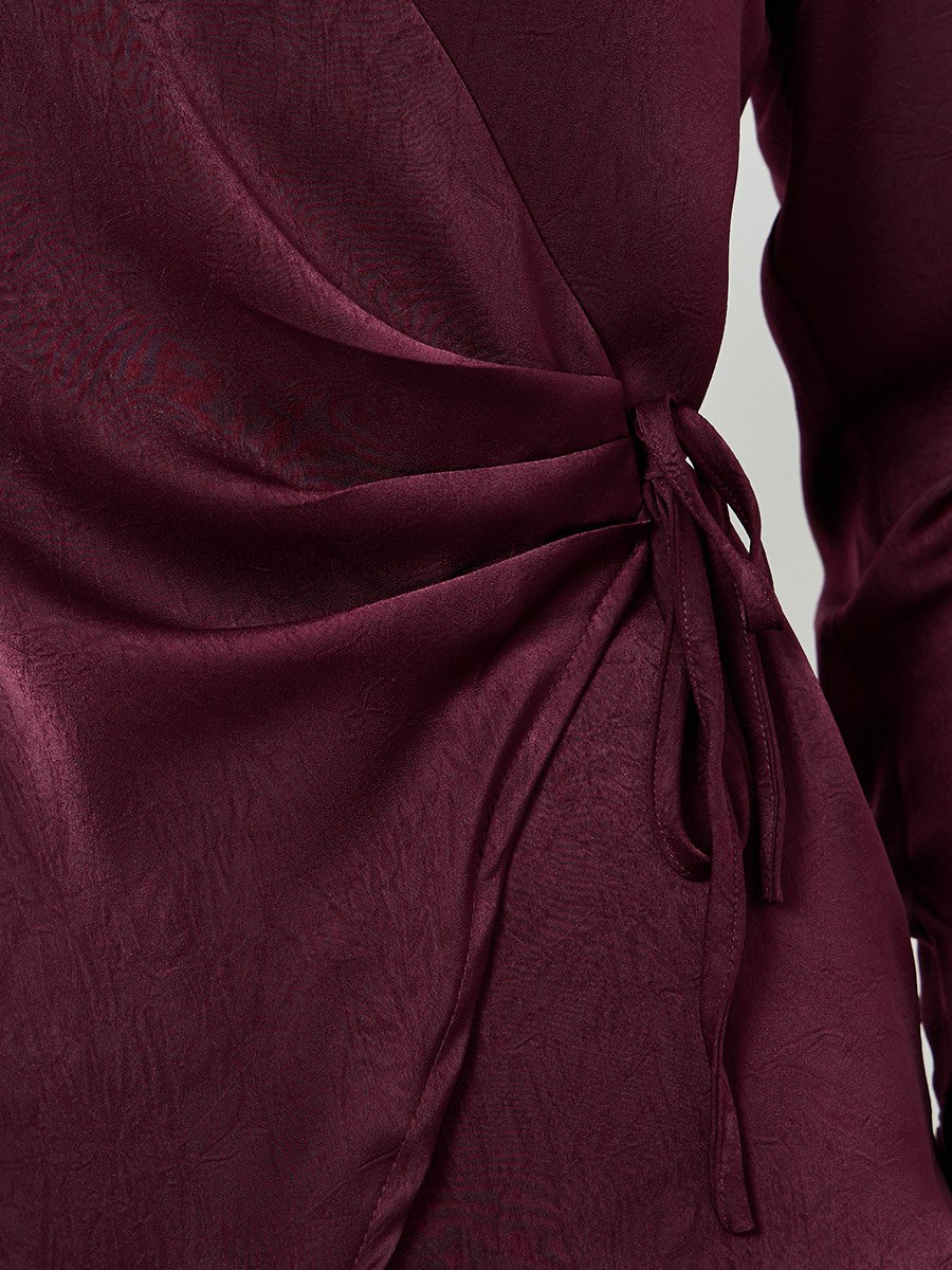 Satin Tie-Up Waist Wrap Longline Top