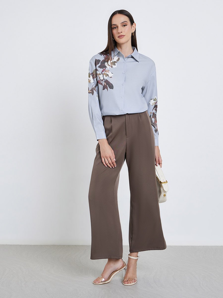 Women Grey Floral Print Regular Fit Shirt