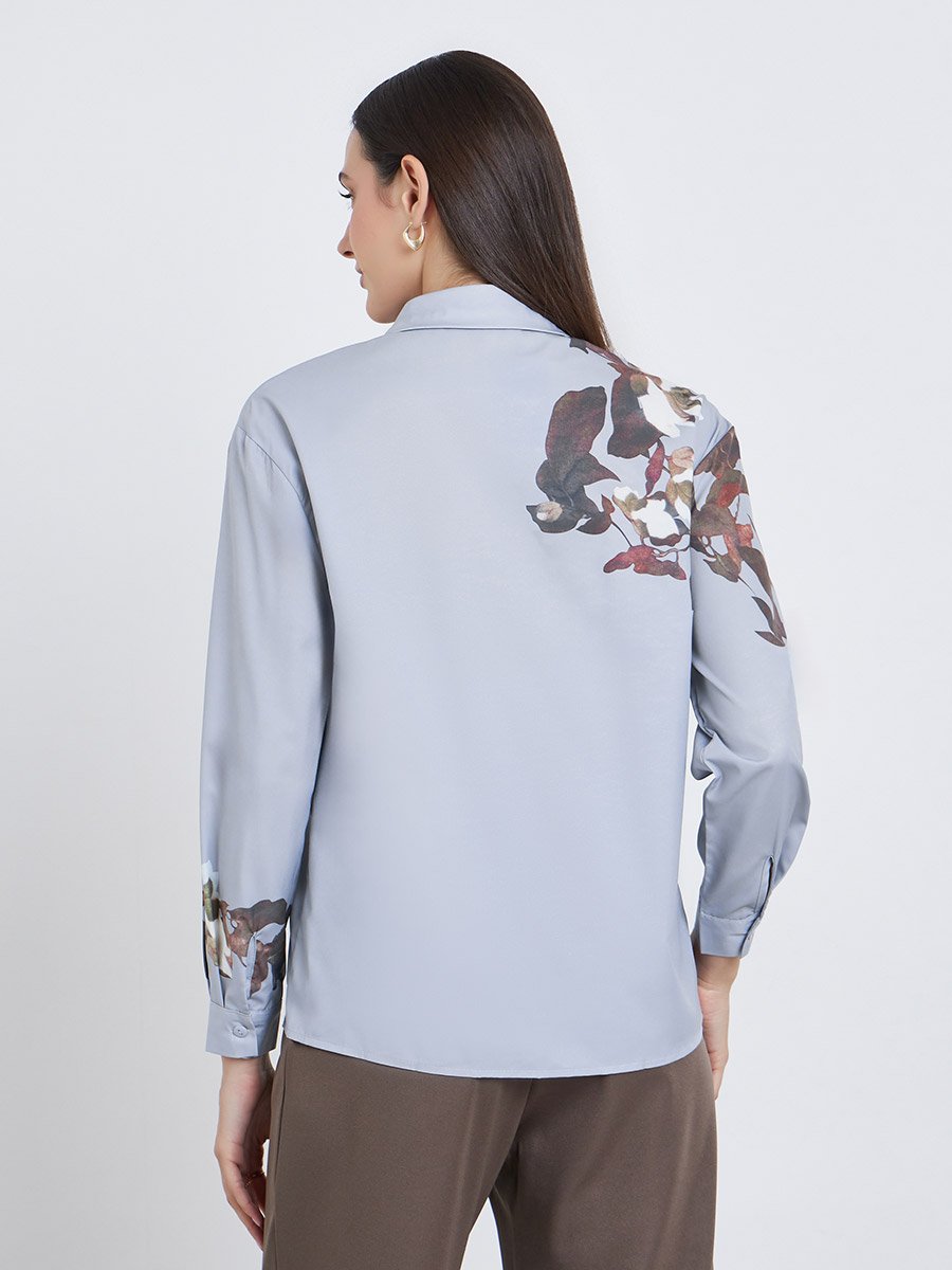Women Grey Floral Print Regular Fit Shirt