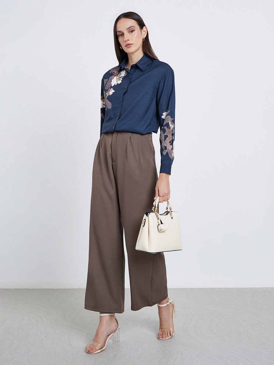 Women Navy Blue Floral Print Regular Fit Shirt