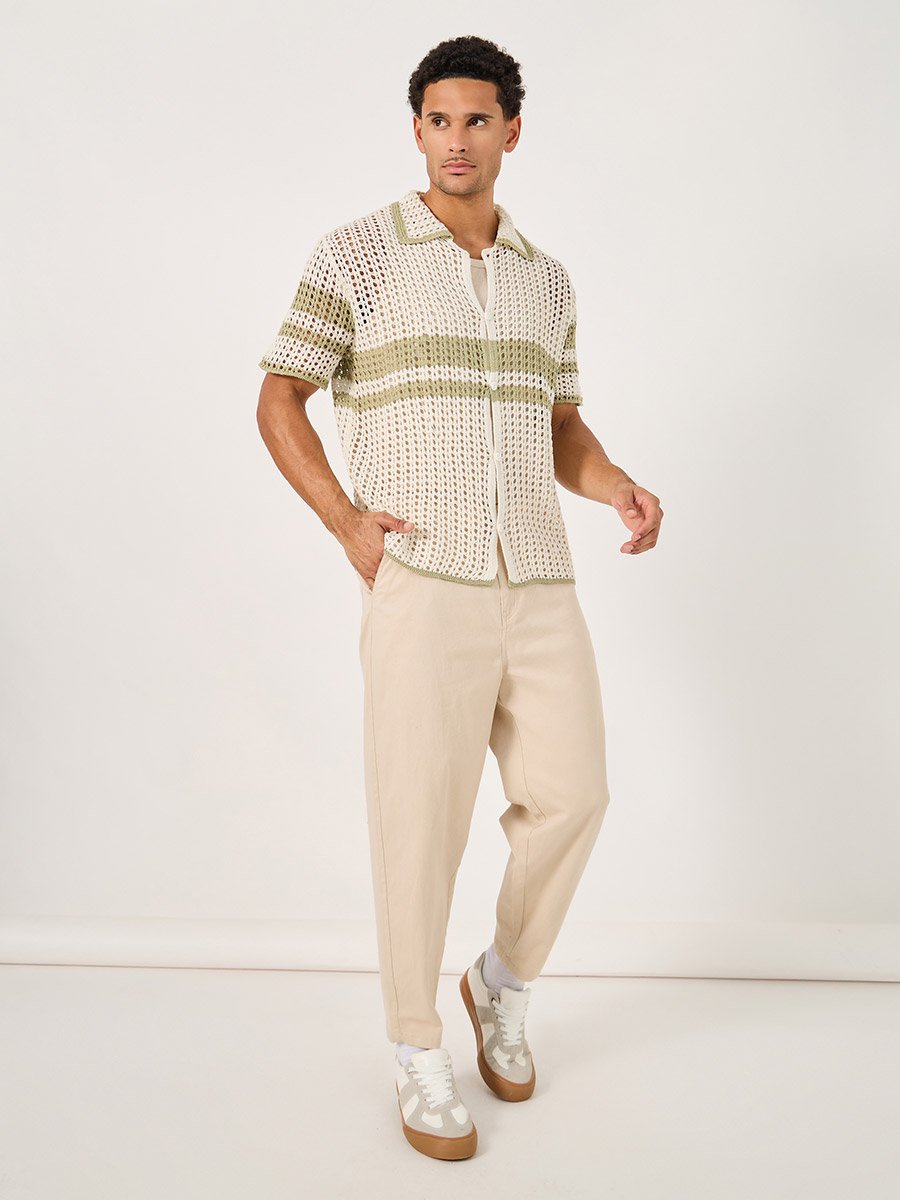 Striped Open Crochet Knit Oversized Shirt For Men at UAE | Styli