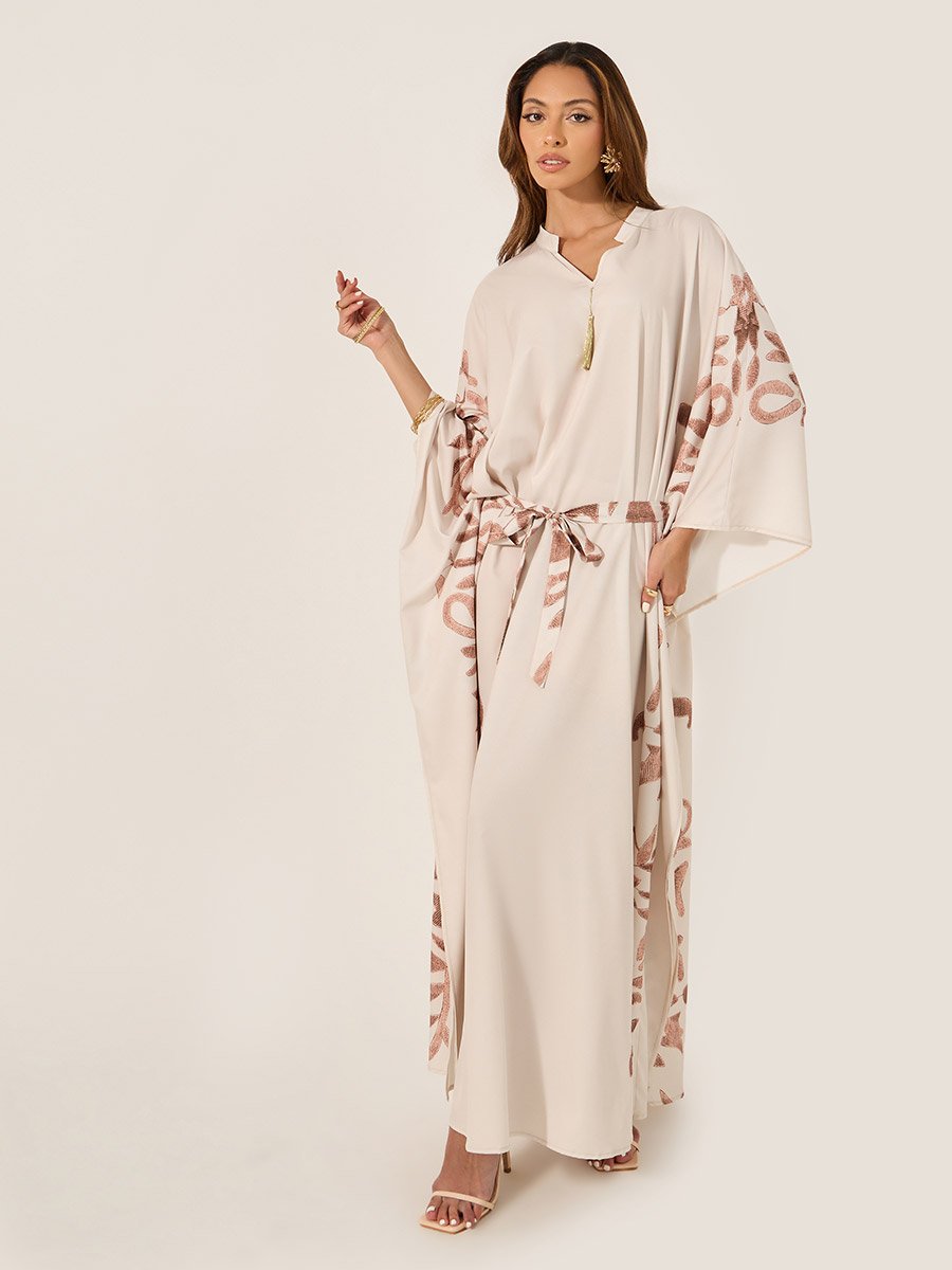 Printed Waist Tie-Up Kaftan with Tassel Detail