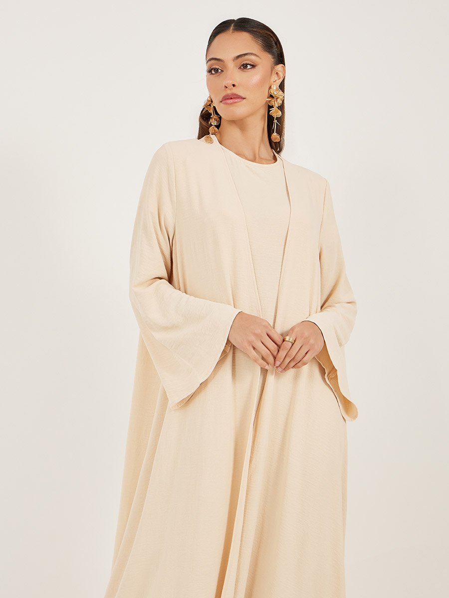 french connection bex beaded dress Being Muslims Sleek Beige Abaya with Zipper and Pockets  The BeingMuslims  Store