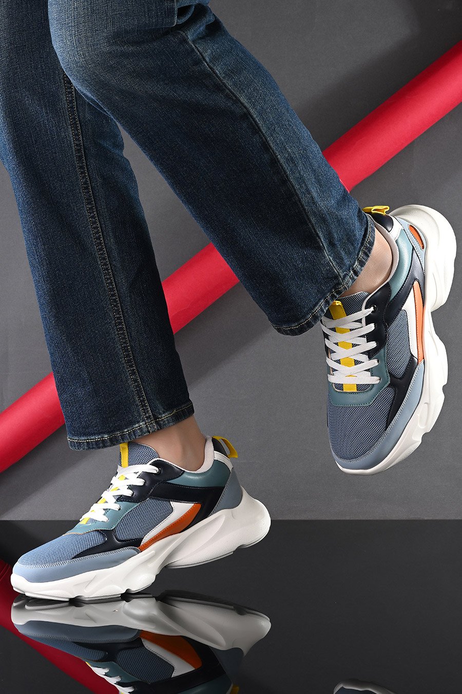 Color Block Chunky Sole Lace Up Sneakers