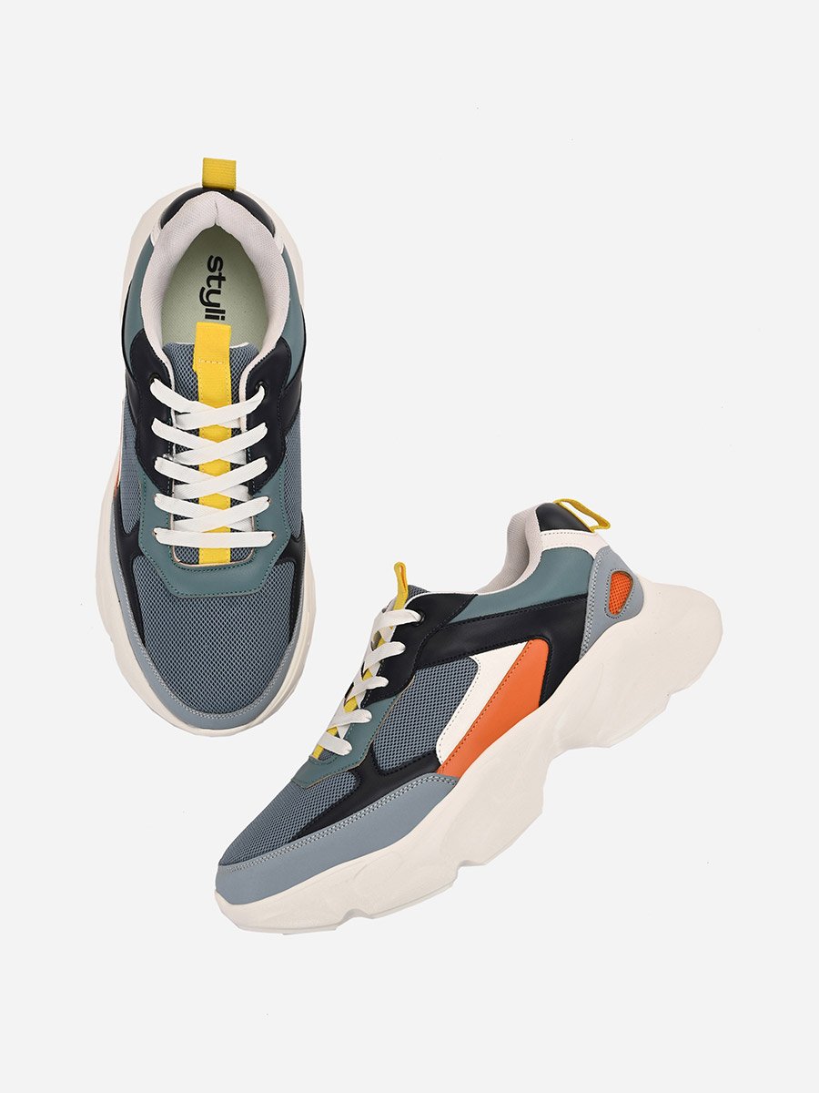 Color Block Chunky Sole Lace Up Sneakers