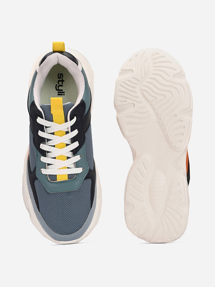 Color Block Chunky Sole Lace Up Sneakers