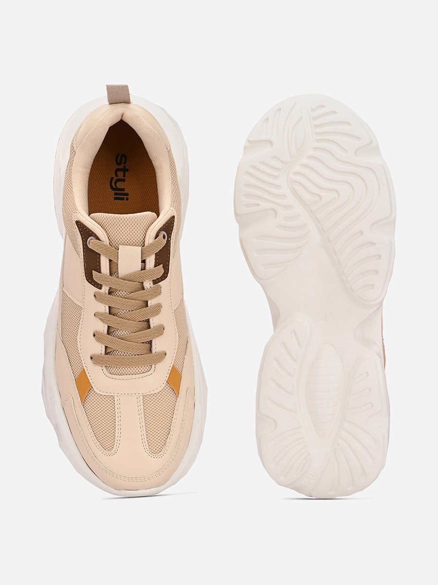 Color Block Chunky Sole Lace Up Sneakers