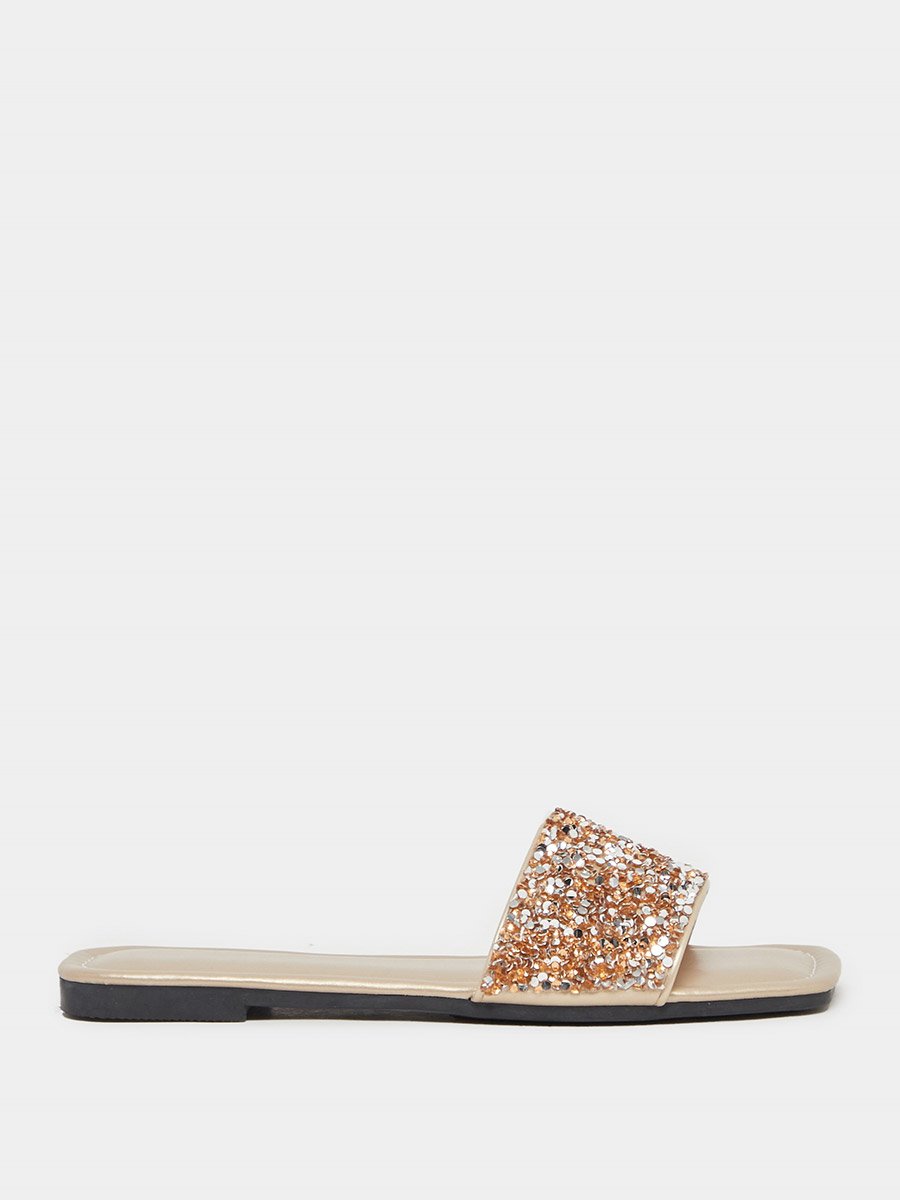 Embellished Strap Slip on Flat Sandals