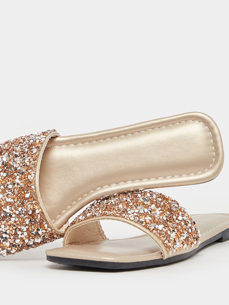 Embellished Strap Slip on Flat Sandals