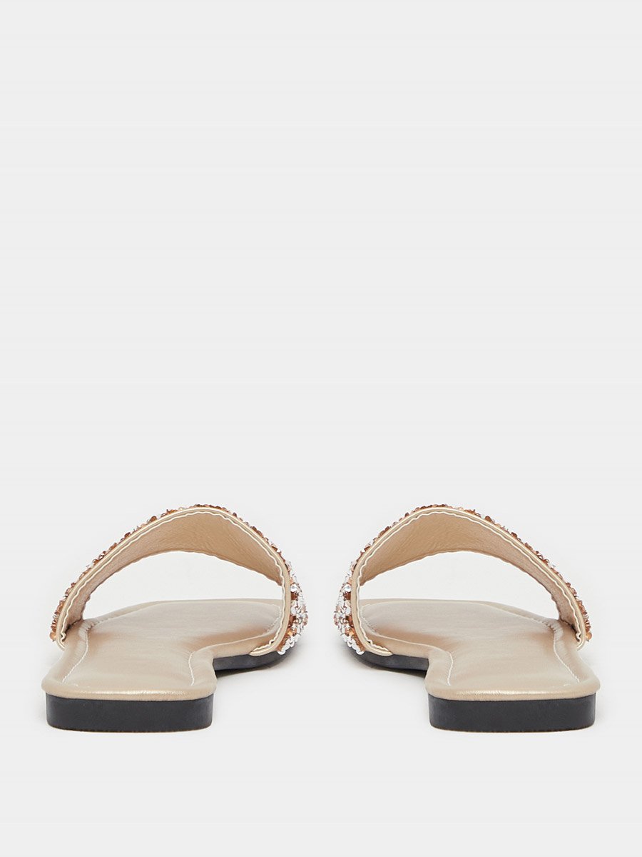 Embellished Strap Slip on Flat Sandals
