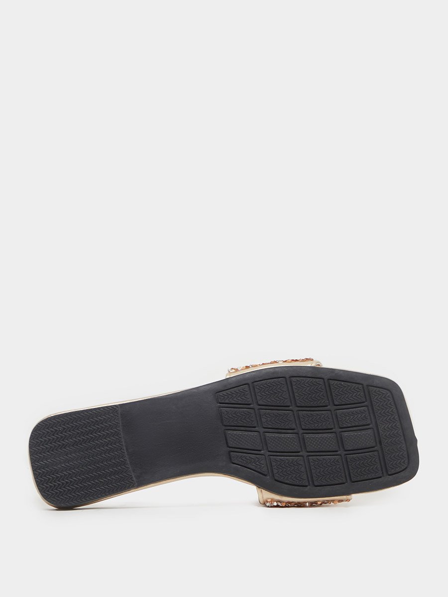 Embellished Strap Slip on Flat Sandals
