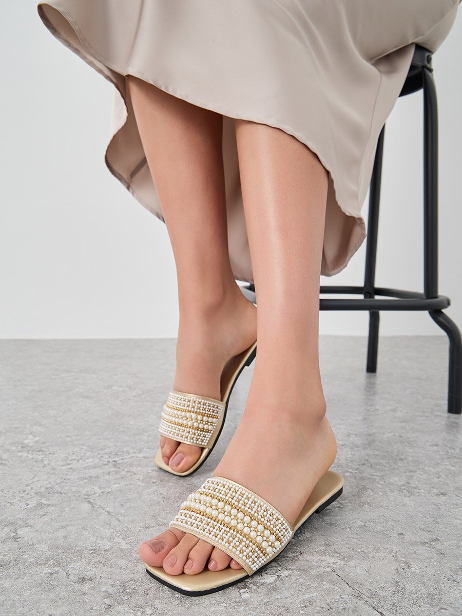 Embellished Pearl Flat Sandals