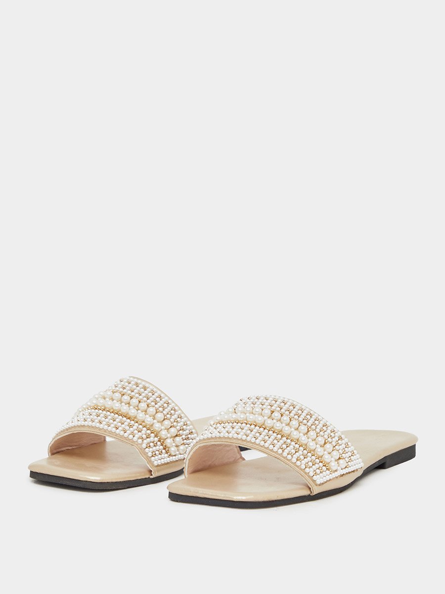 Embellished Pearl Flat Sandals