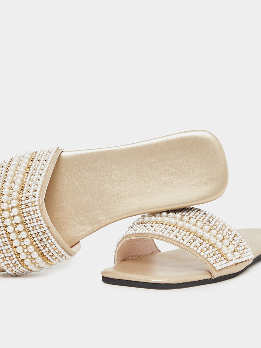 Embellished Pearl Flat Sandals