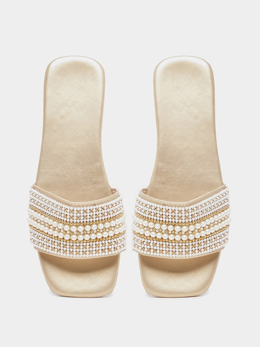 Embellished Pearl Flat Sandals