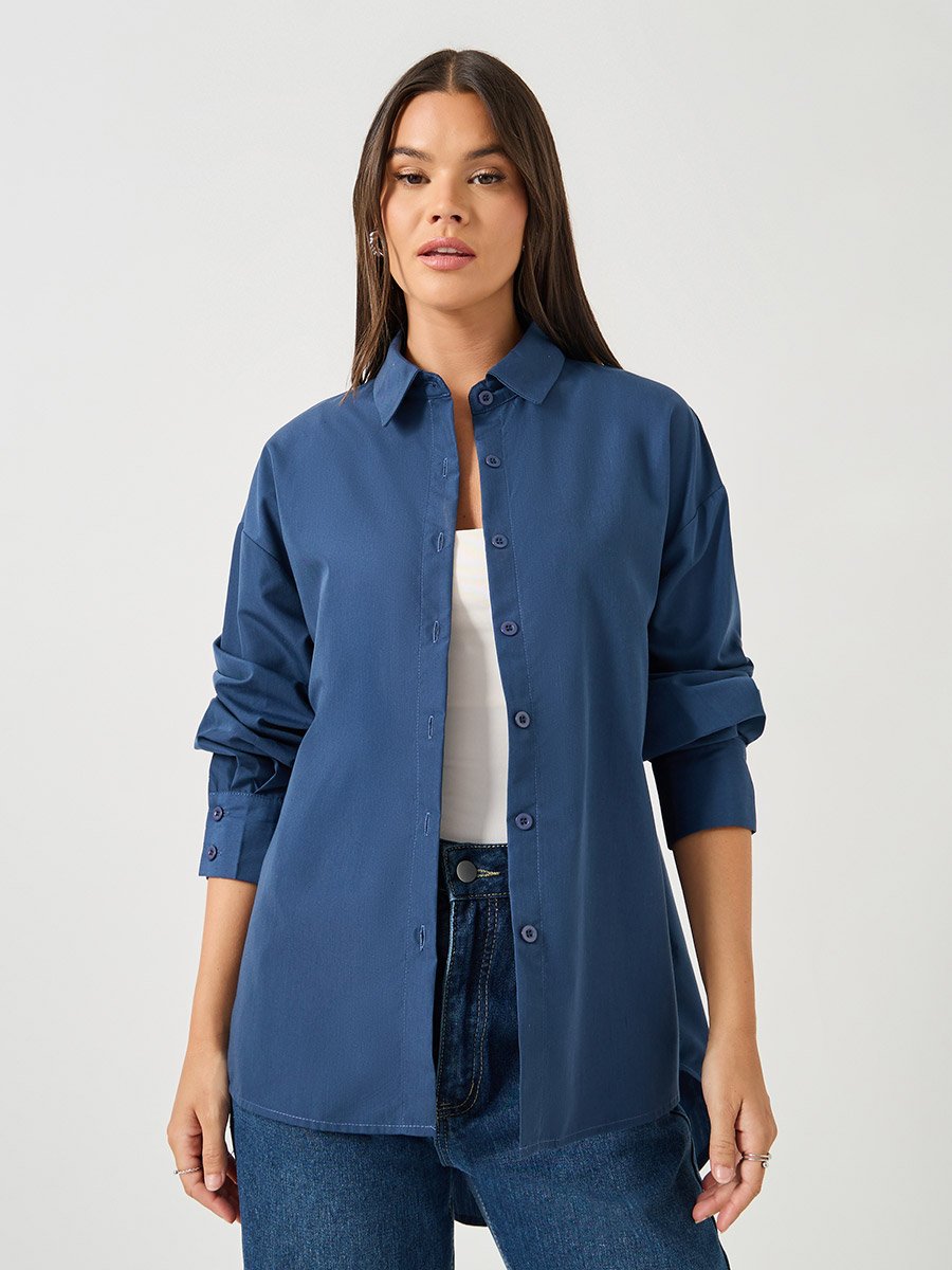 Oversized Spread Collar Longline Shirt