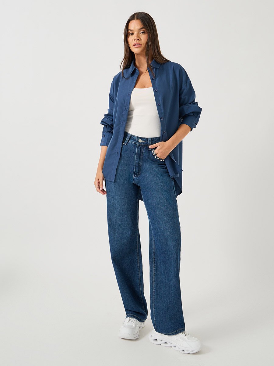 Oversized Spread Collar Longline Shirt