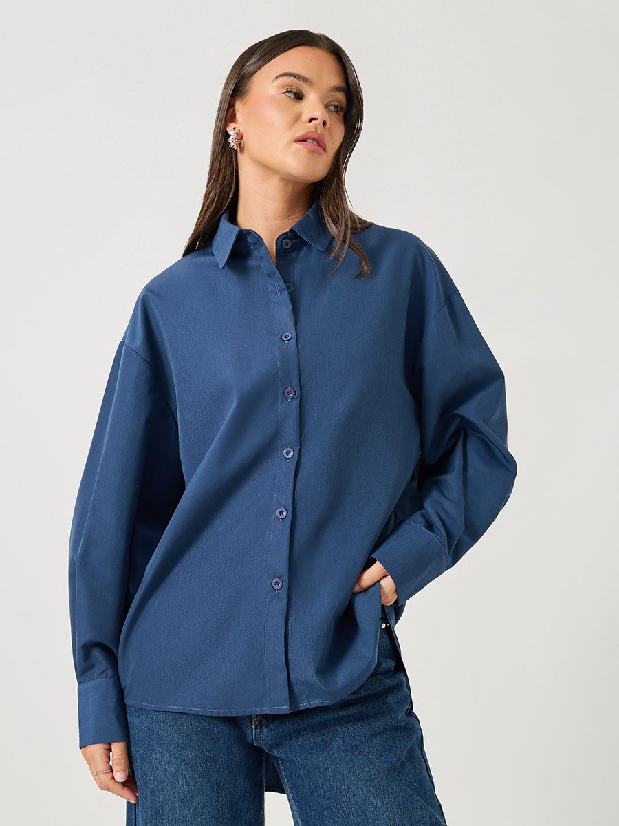 Oversized Spread Collar Longline Shirt