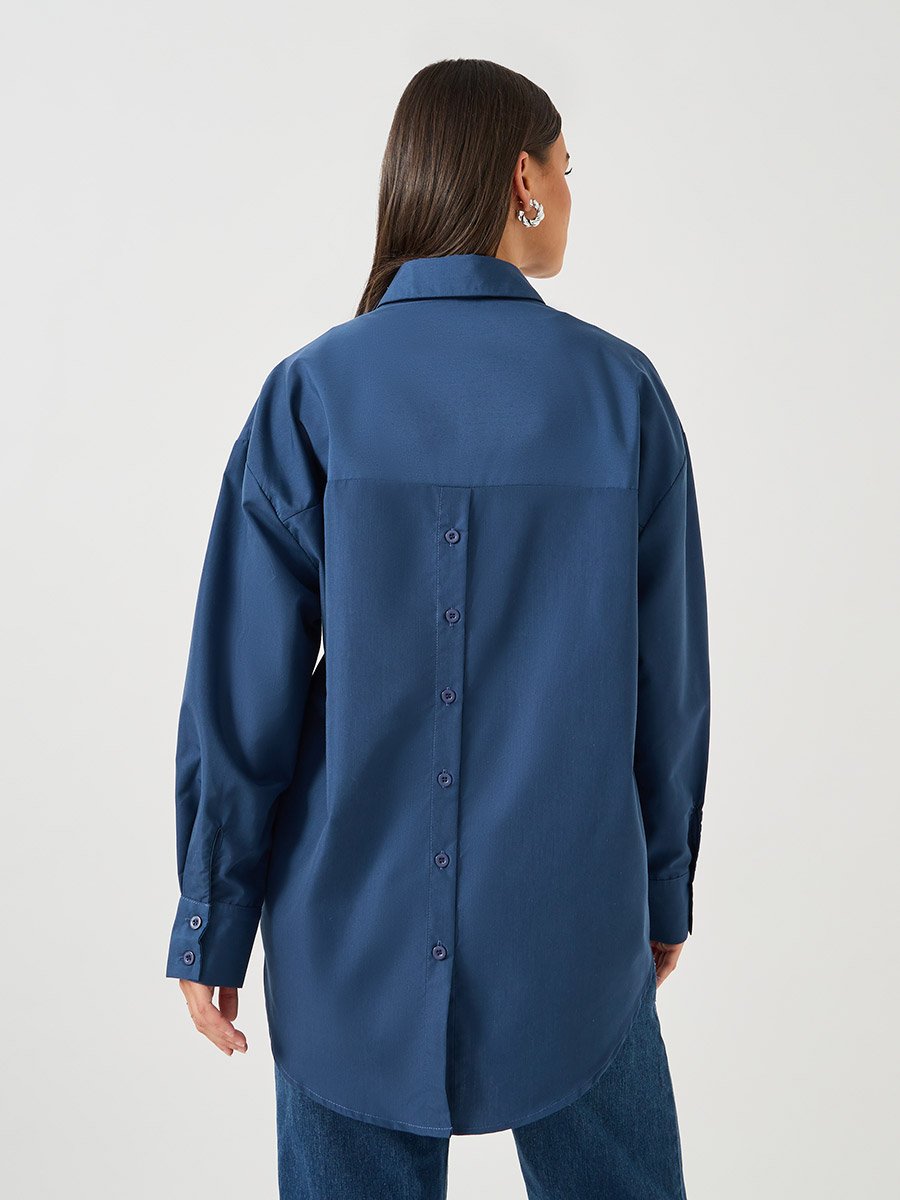 Oversized Spread Collar Longline Shirt