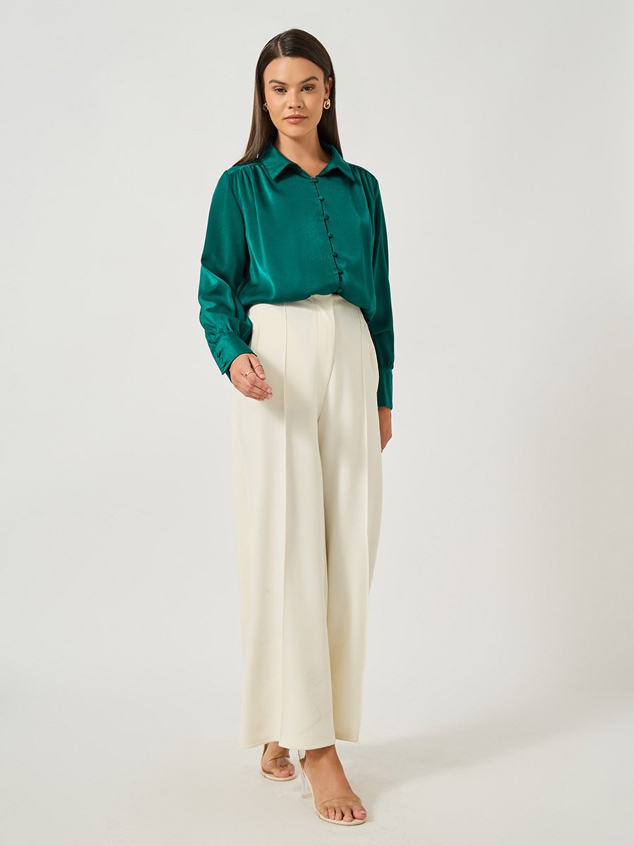 Balloon Sleeve Buttoned Down Blouse