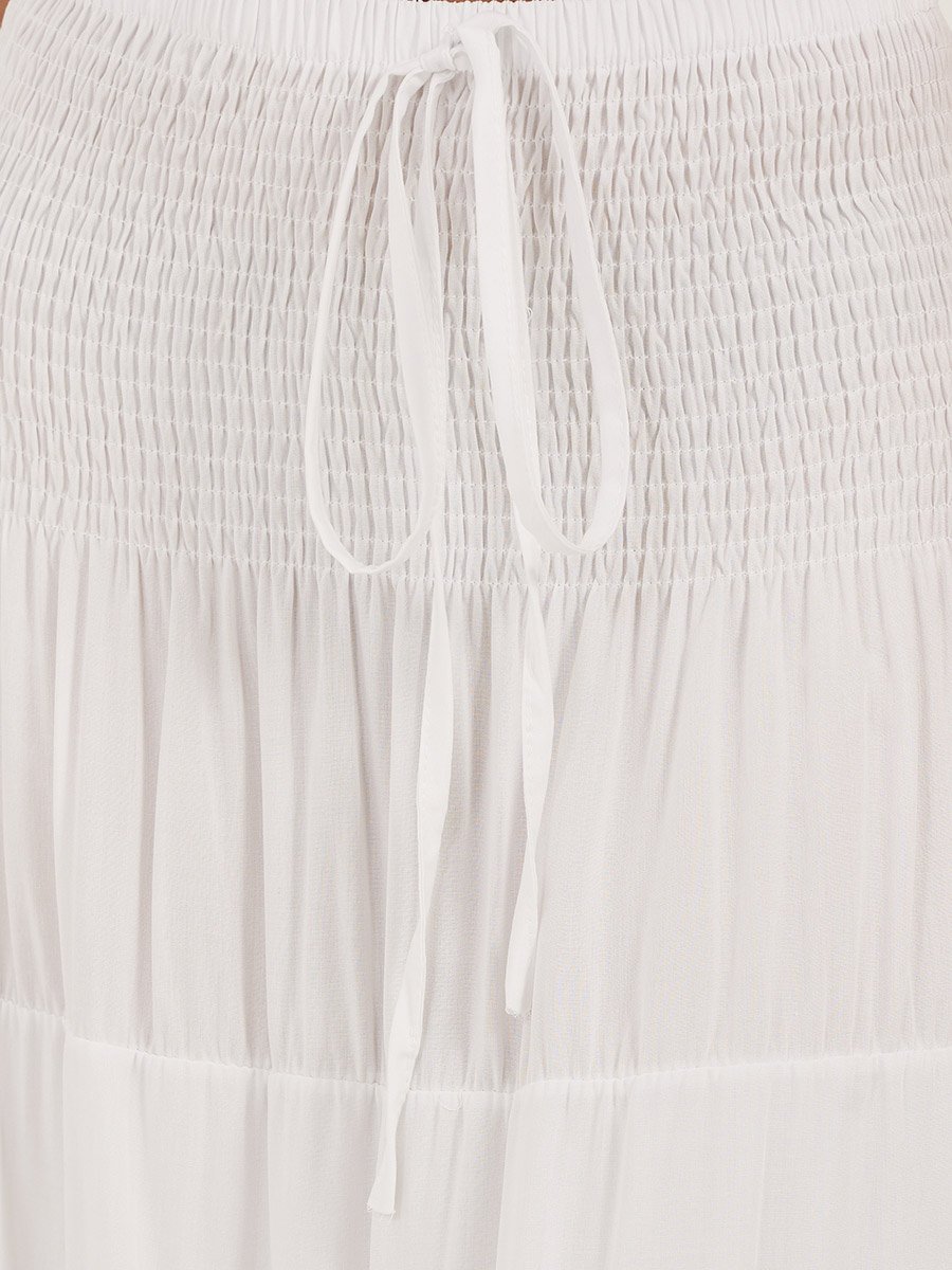 Smocked Tiered A-Line Maxi Skirt