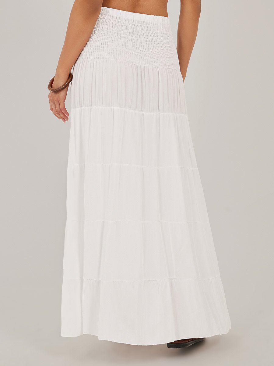 Smocked Tiered A-Line Maxi Skirt