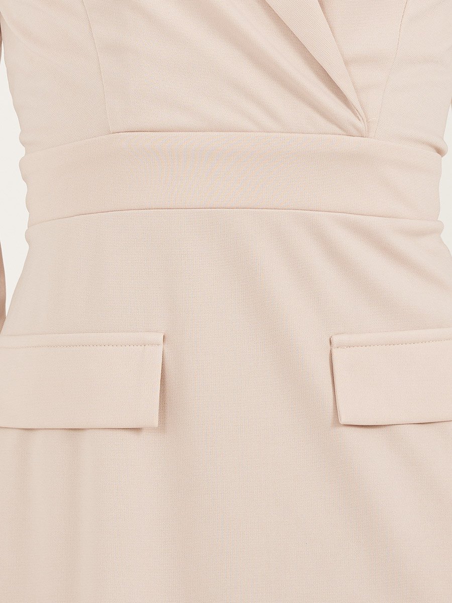 Plain Long Sleeves Blazer Midi Dress