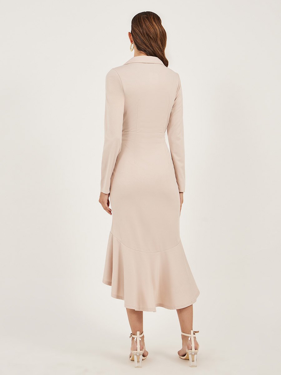 Plain Long Sleeves Blazer Midi Dress