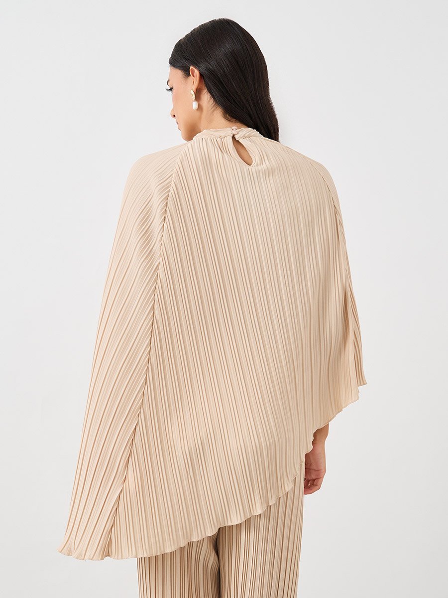 High Neck Plisse Asymmetric Hem Top