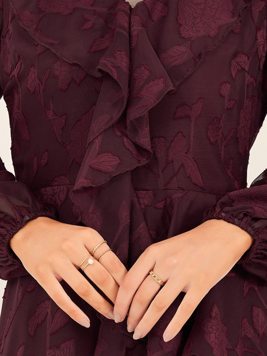 Textured Ruffled Lace Detail A-Line Maxi Dress