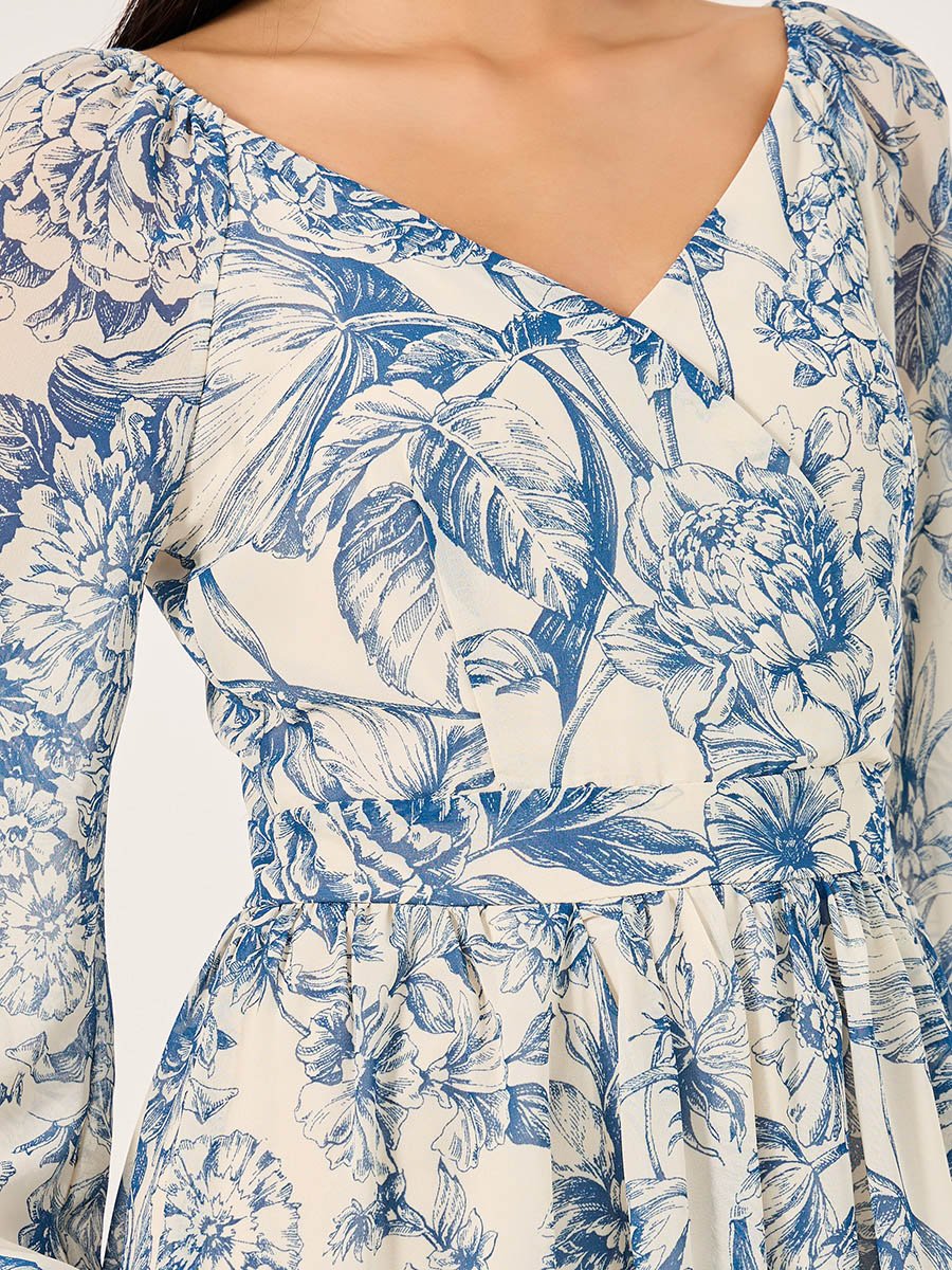Floral Print Long Sleeves A-Line Maxi Dress