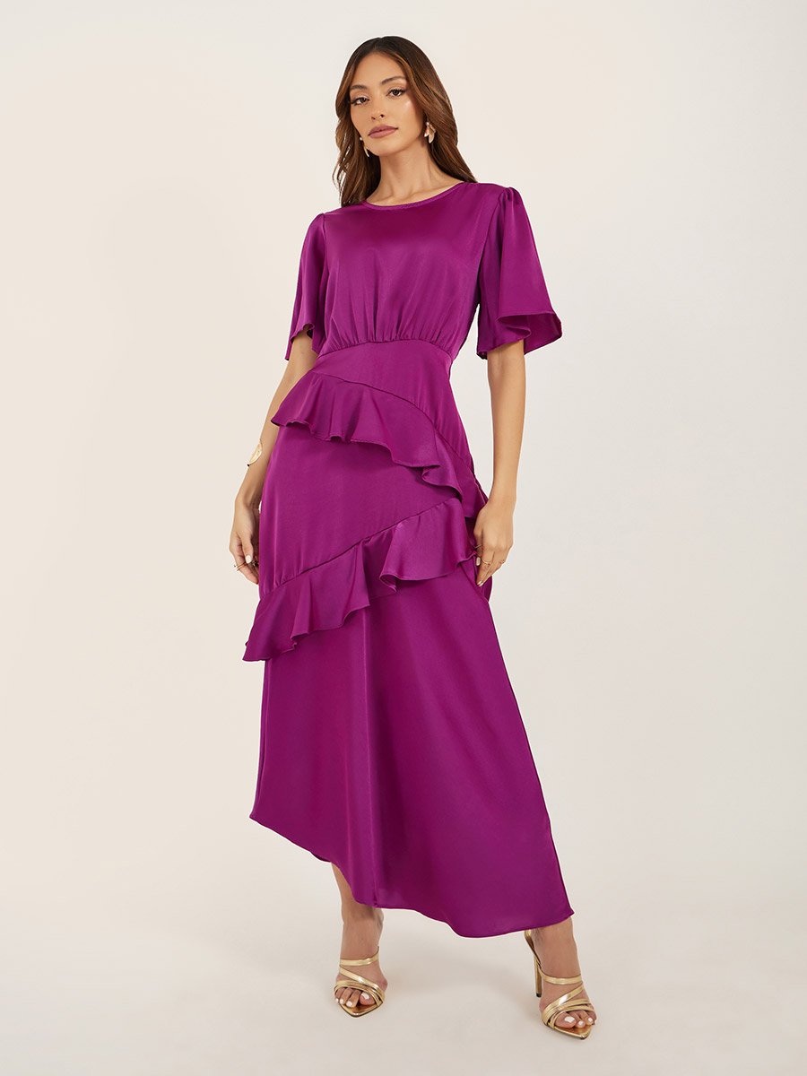 Plain Ruffle Detail A-Line Maxi Dress