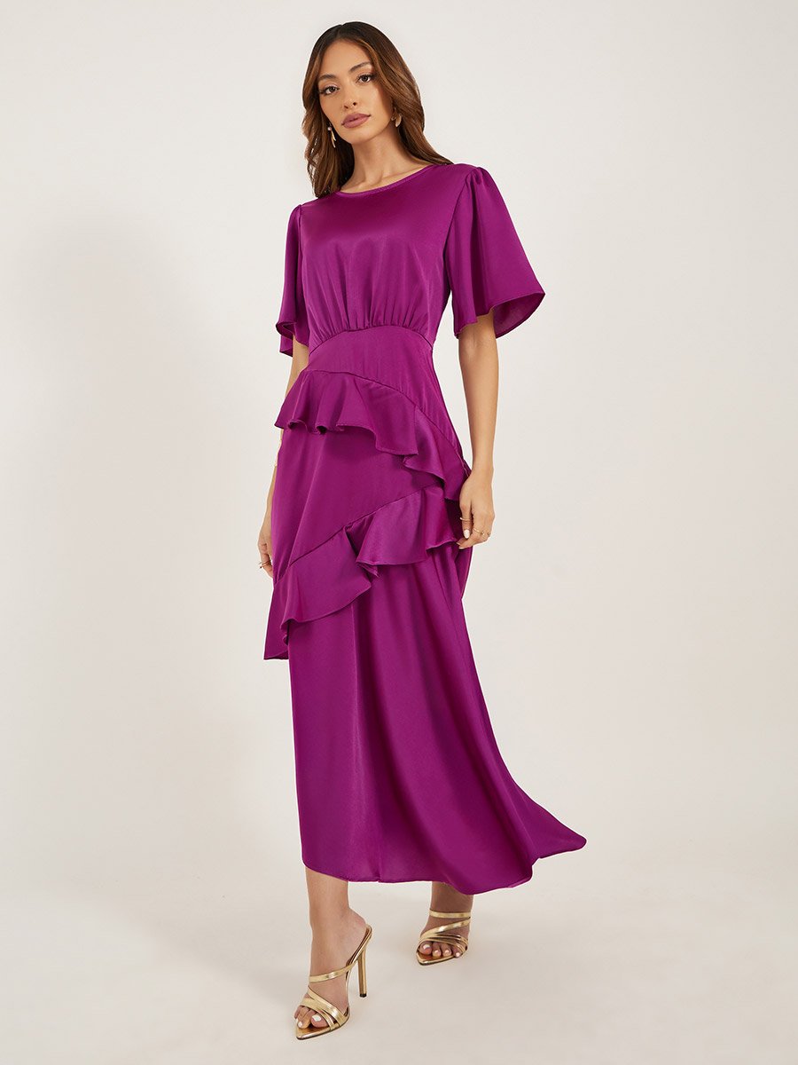 Plain Ruffle Detail A-Line Maxi Dress