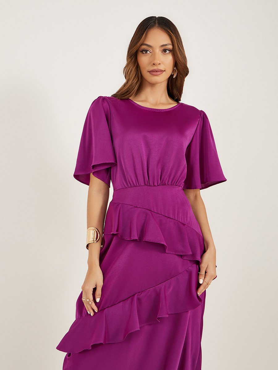 Plain Ruffle Detail A-Line Maxi Dress