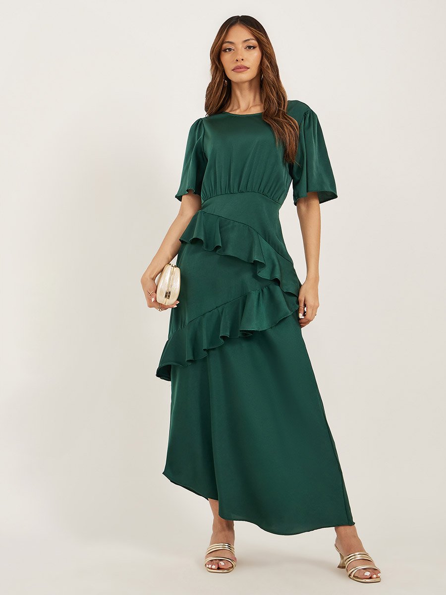 Plain Ruffle Detail A-Line Maxi Dress