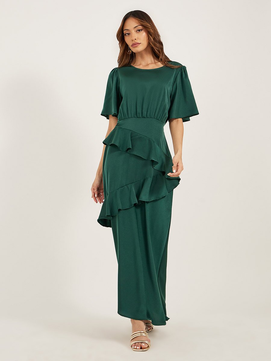 Plain Ruffle Detail A-Line Maxi Dress