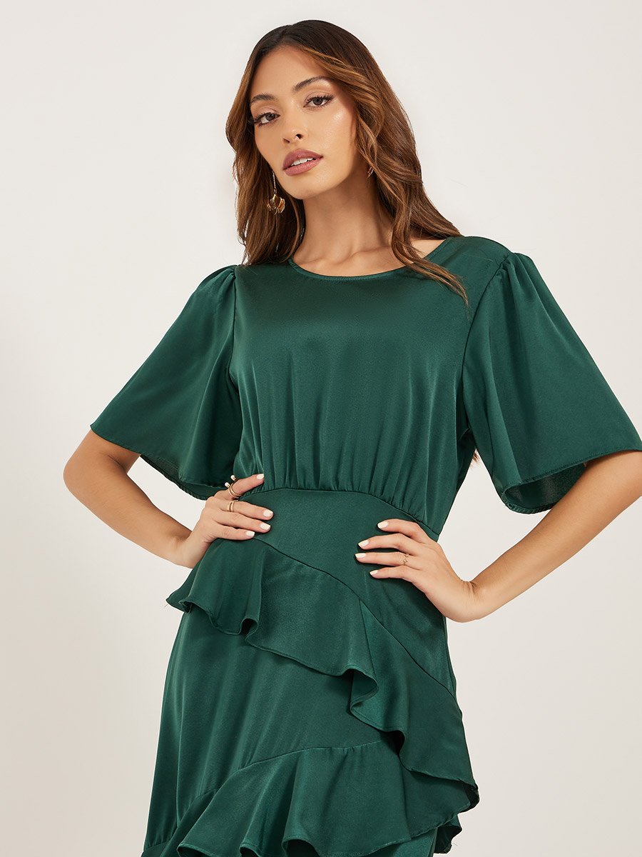 Plain Ruffle Detail A-Line Maxi Dress