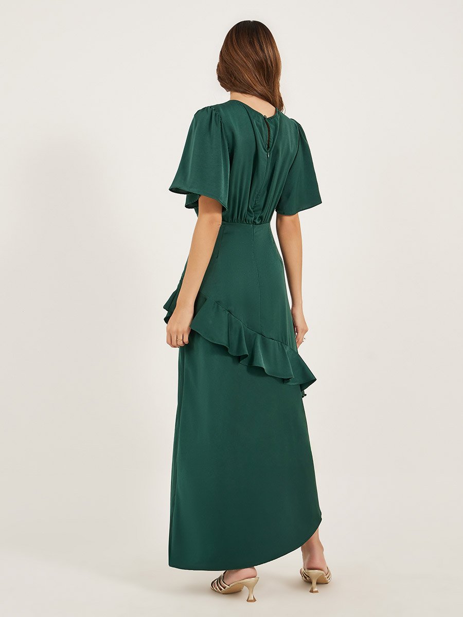 Plain Ruffle Detail A-Line Maxi Dress