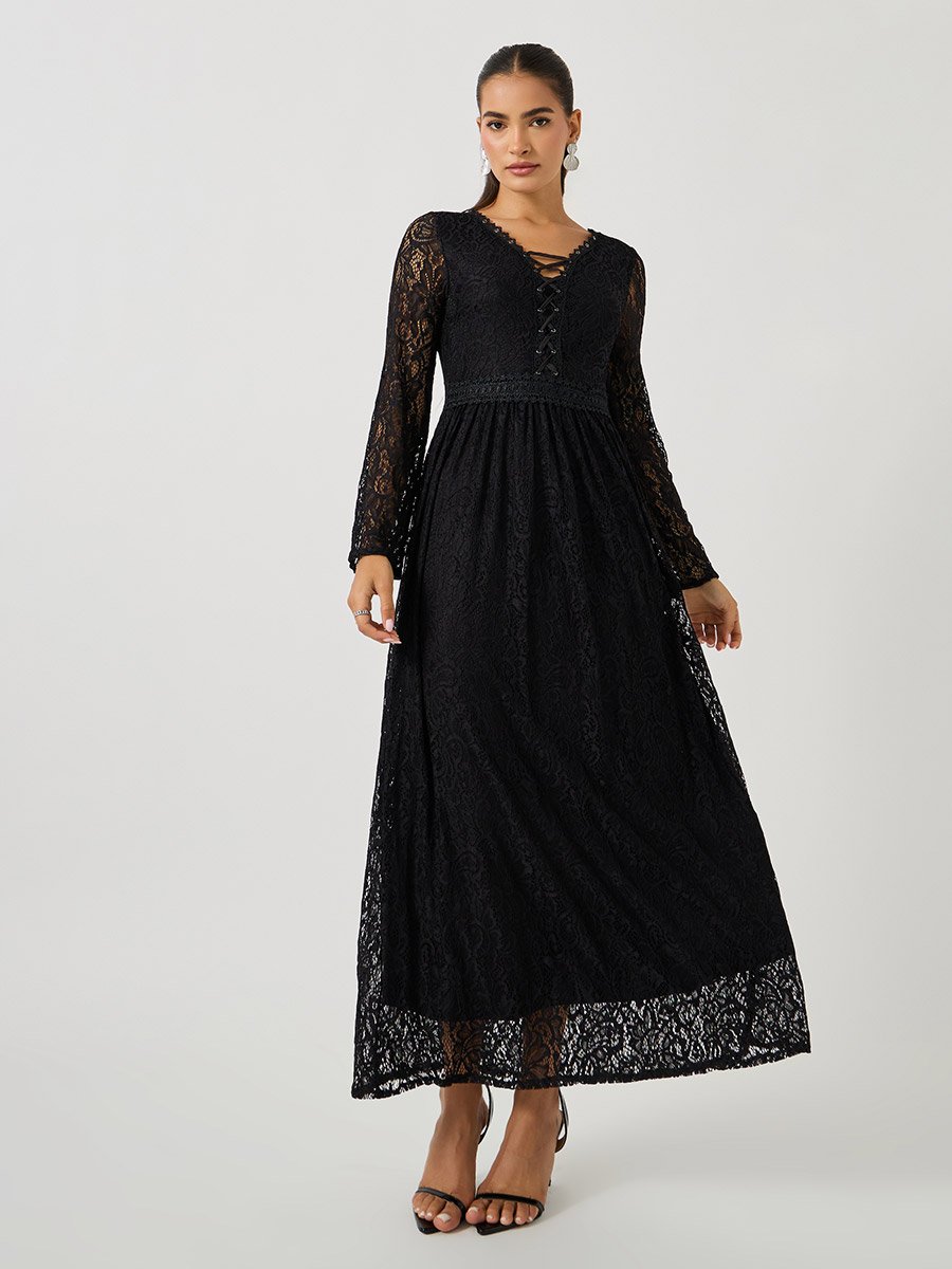 Lace Long Sleeves A-Line Maxi Dress