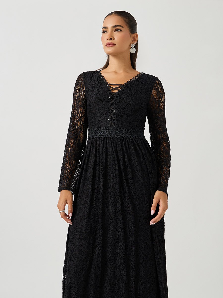 Lace Long Sleeves A-Line Maxi Dress