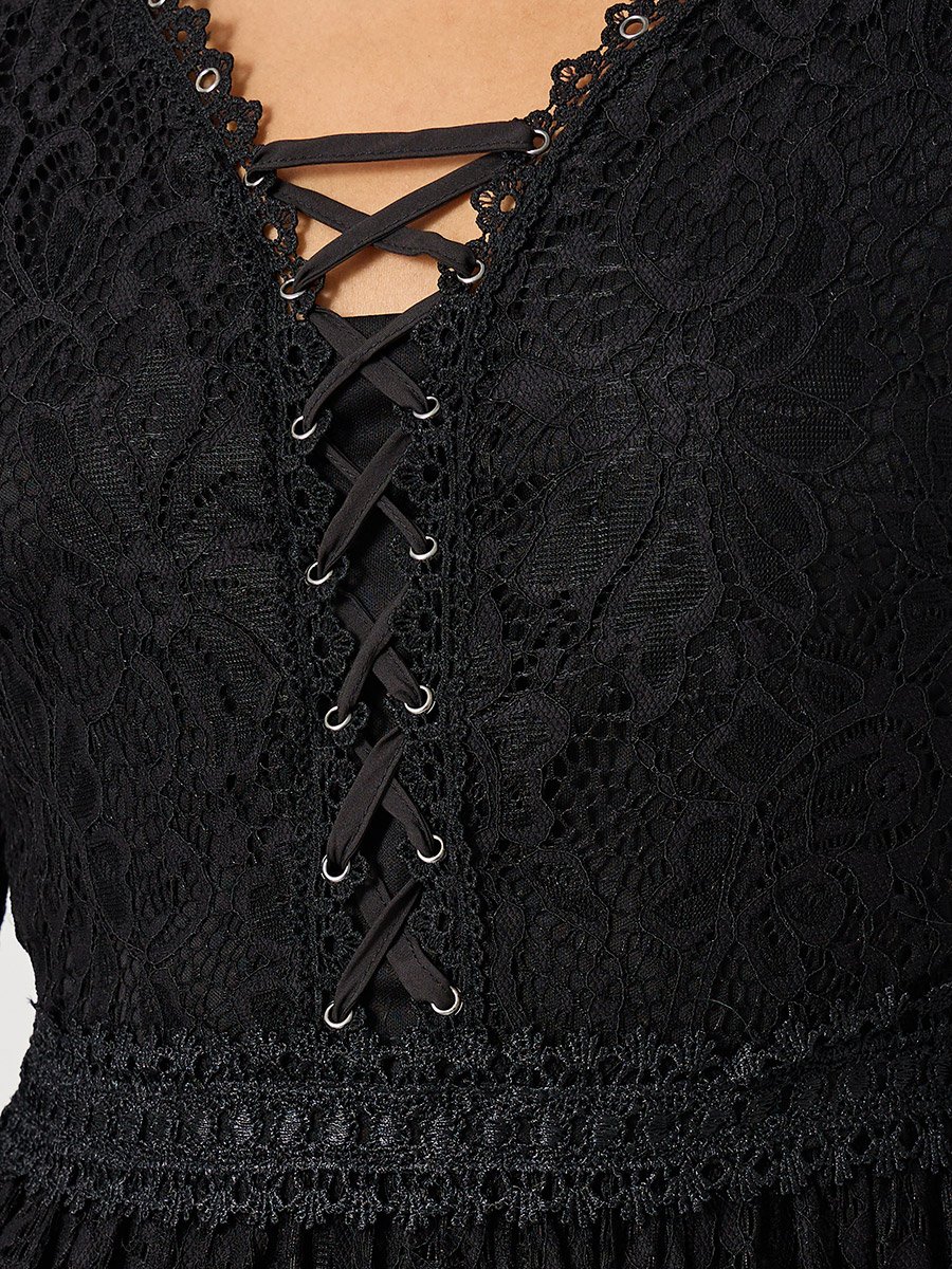 Lace Long Sleeves A-Line Maxi Dress
