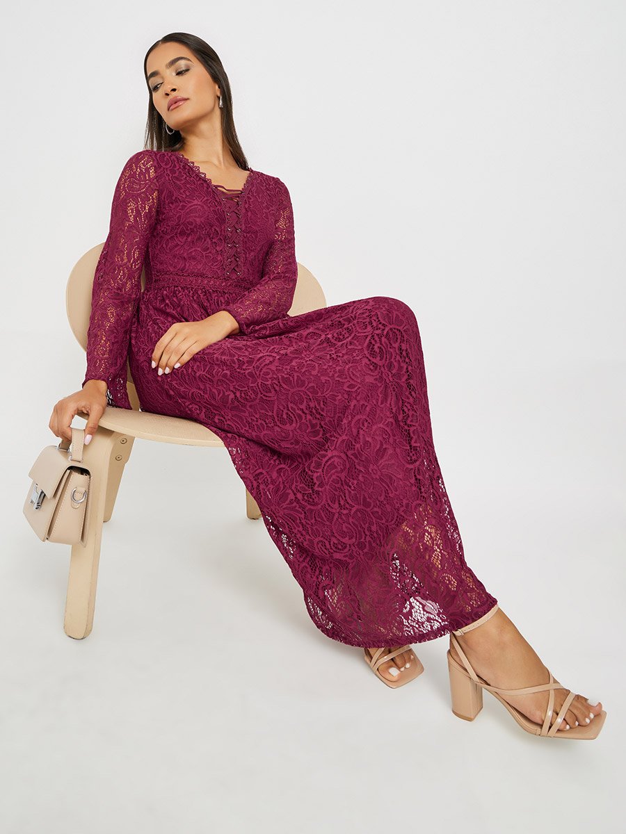 Lace Long Sleeves A-Line Maxi Dress