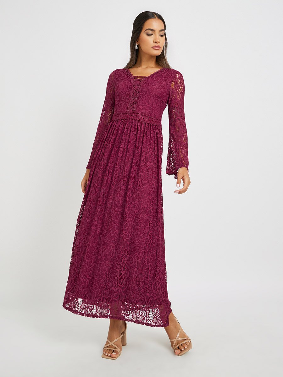 Lace Long Sleeves A-Line Maxi Dress
