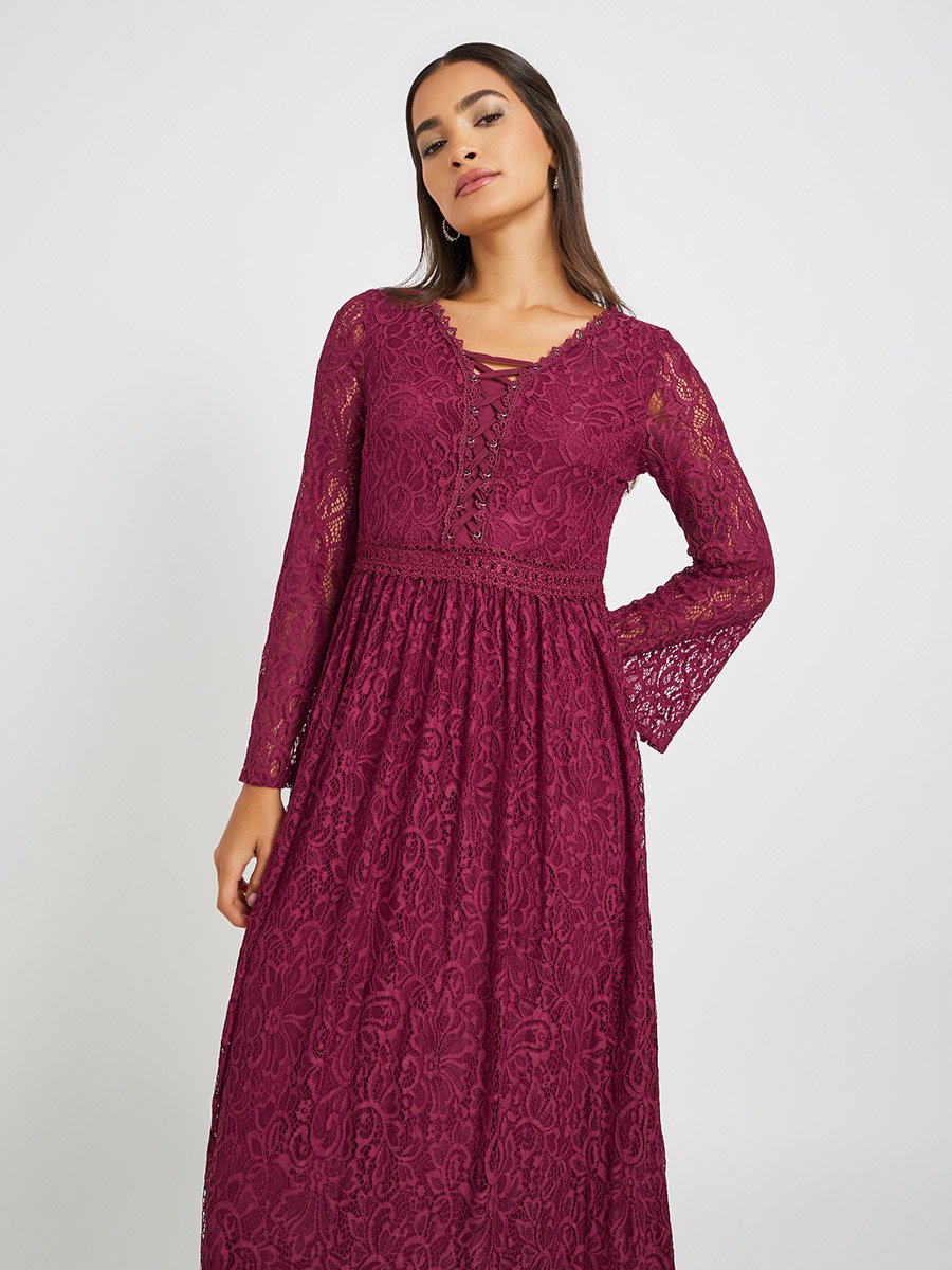 Lace Long Sleeves A-Line Maxi Dress