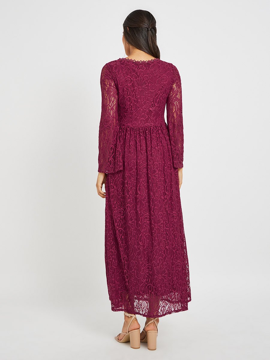 Lace Long Sleeves A-Line Maxi Dress