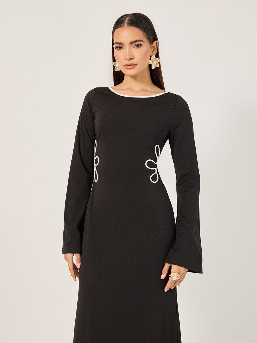 Contrast Trim Bell Sleeves Sheath Midi Dress